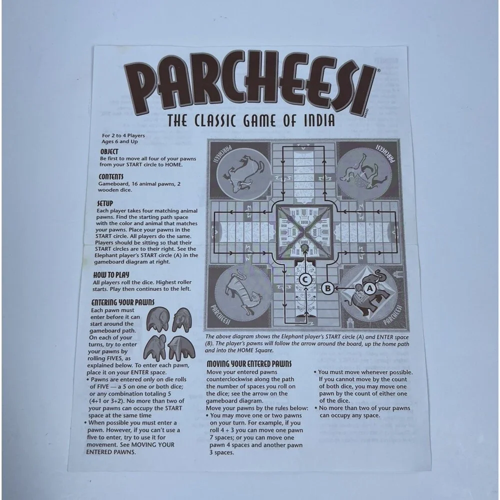 Vtg Parcheesi Board Game Milton Bradley Classic Game of India Complete 2001